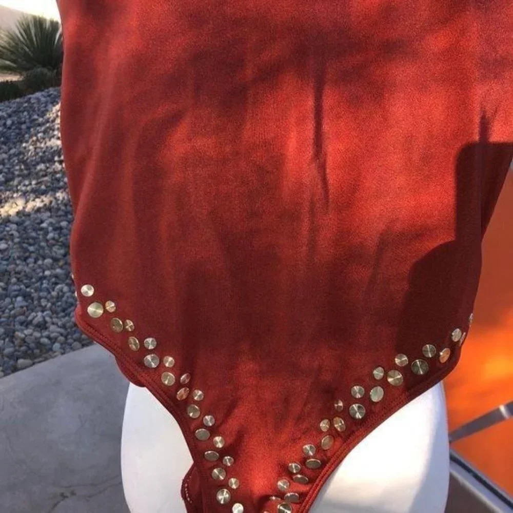 No Boundaries Swimsuit Girls Size 5 One Piece Rust Color Gold Discs New NWOT
